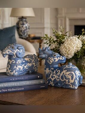 SET of Chinoiserie Blue & White Lidded Porcelain Animal Figurines
